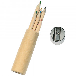 Set di matite colorate (6), in cilindro di cartone e plastica (con temperamatite incorpora