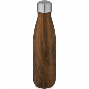 Bottiglia Cove da 500 ml con isolamento sottovuoto in acciaio inossidabile e motivo ornamentale in legno