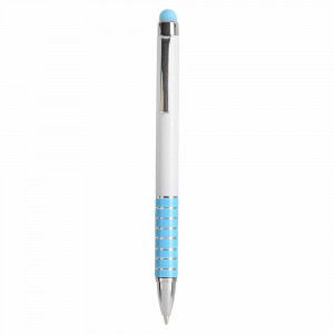 Penna twist con fusto bianco in plastica e impugnatura a colori in alluminio