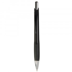 Penna a scatto in plastica con fusto metallizzato, impugatura gommata nera