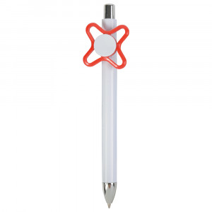 Penna a scatto in plastica bianca con spinner a colori