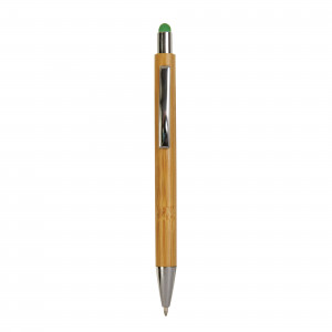 Penna a scatto con fusto in bambù, touch a colori e punta cromata