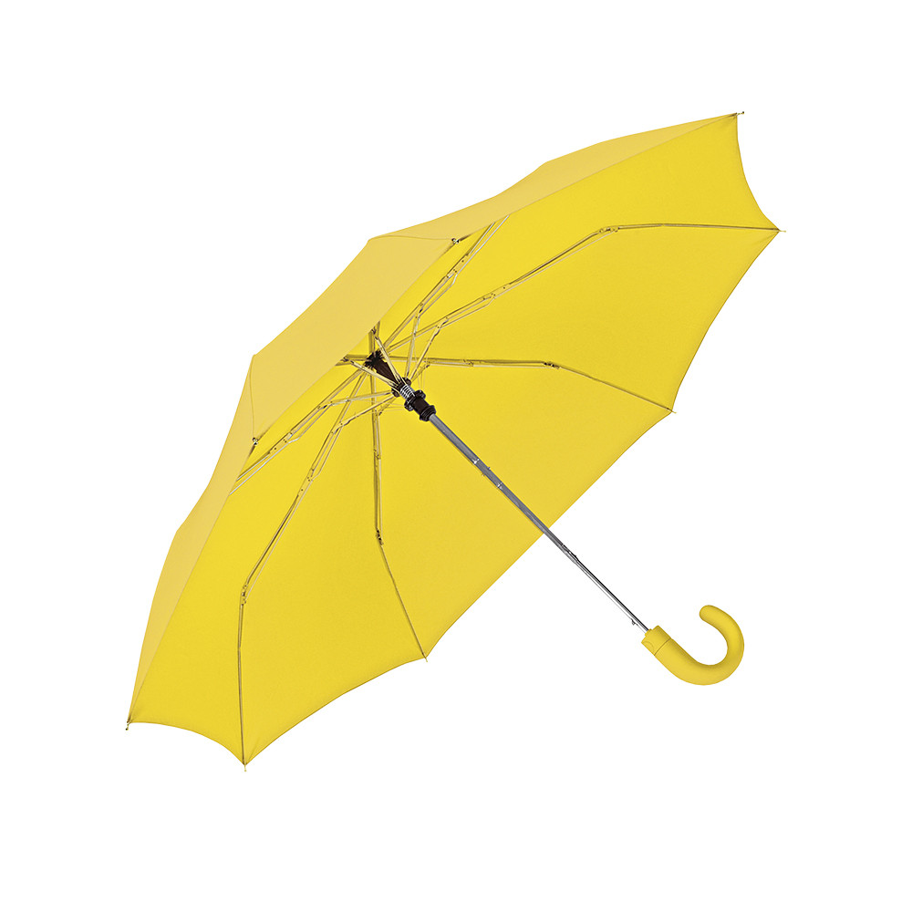 Mini ombrello automatico con manico curvo gommato e astuccio in tinta