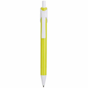 Penna a scatto in plastica, fusto a colori, clip pulsante e punta bianche
