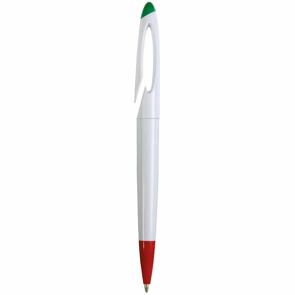 Penna a scatto in plastica con fusto bianco e clip curva con interno a colori