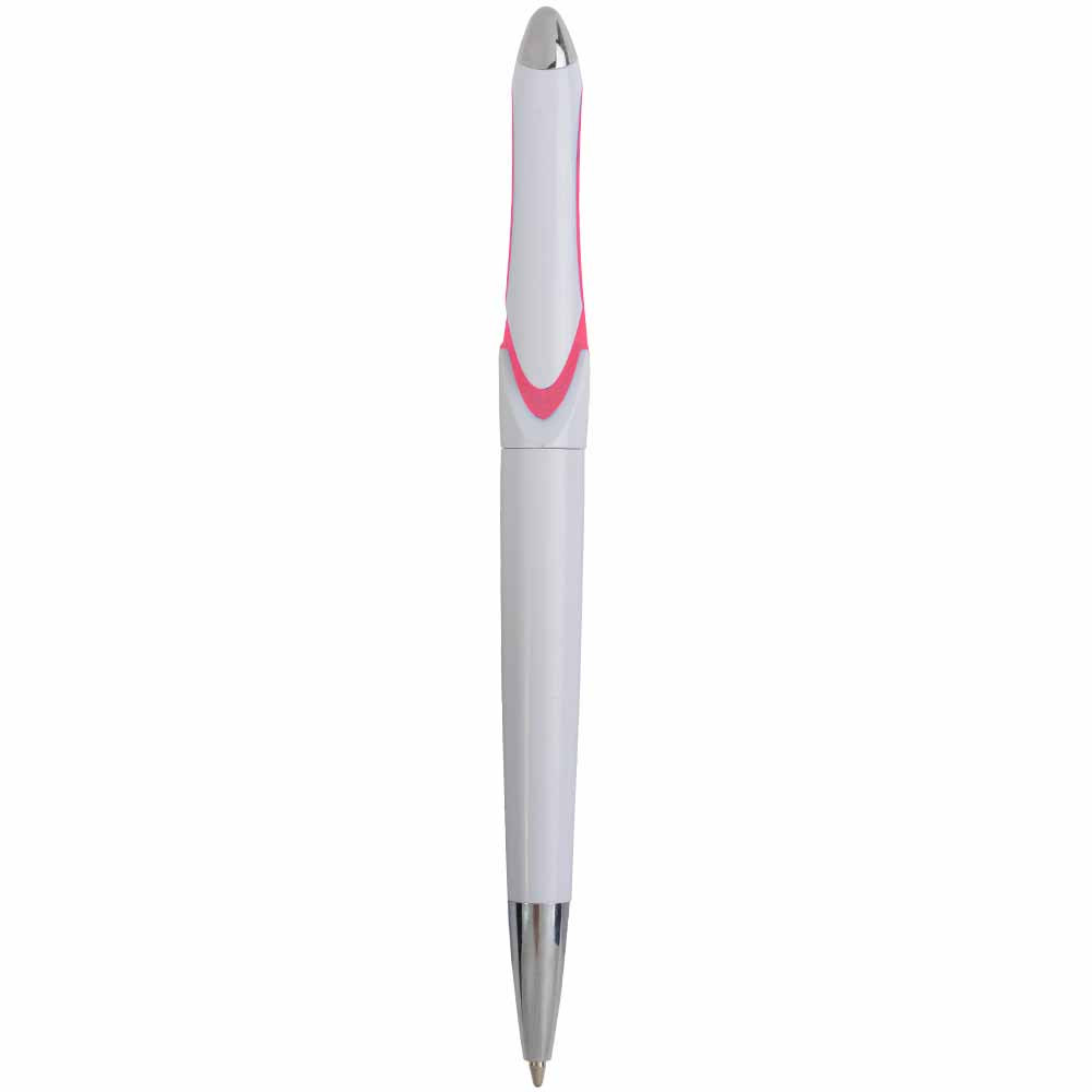 Penna a scatto in plastica con fusto bianco e clip curva con interno a colori