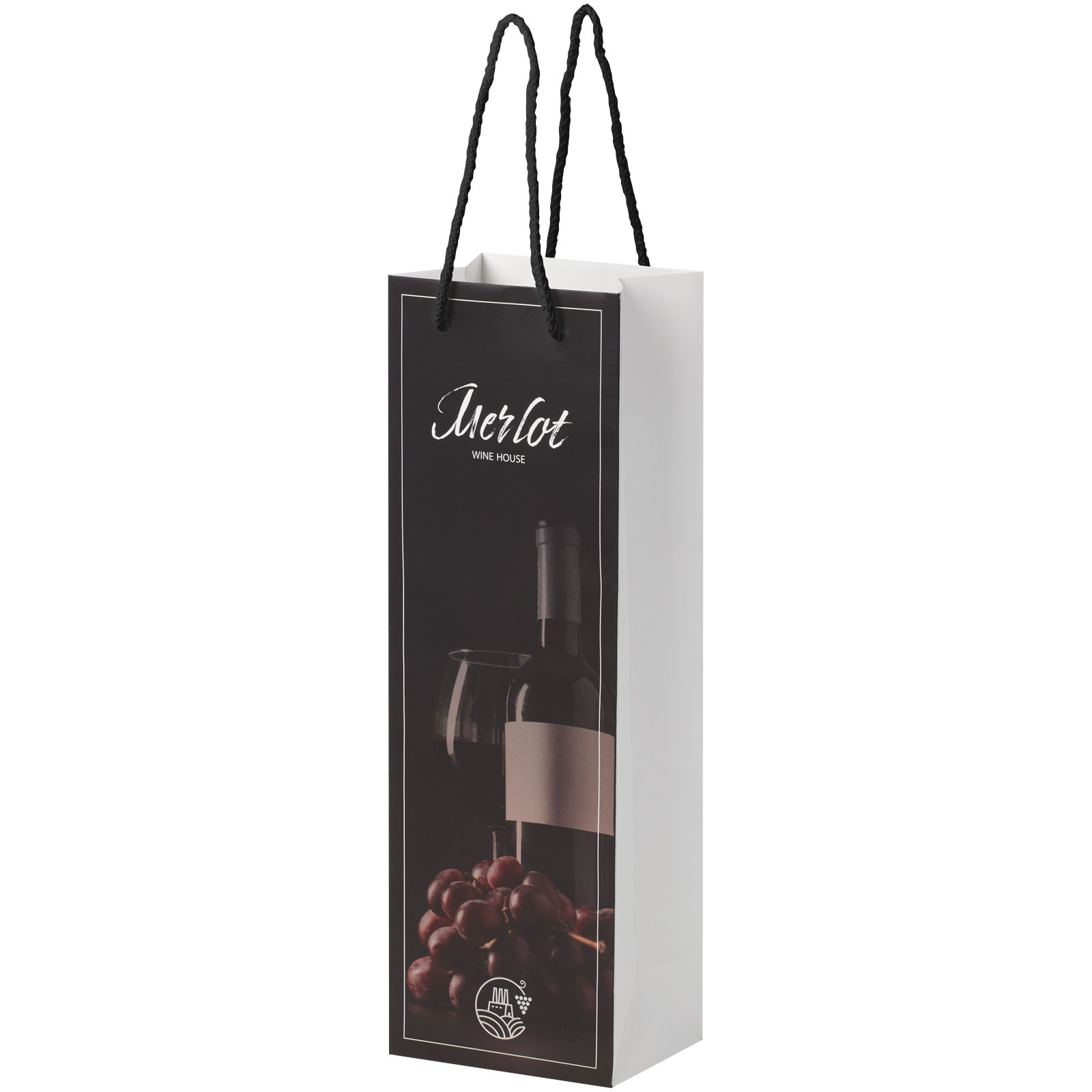 Sacchetto in carta integra da 170 g / m2 per bottiglia di vino realizzato a mano con manici di plastica