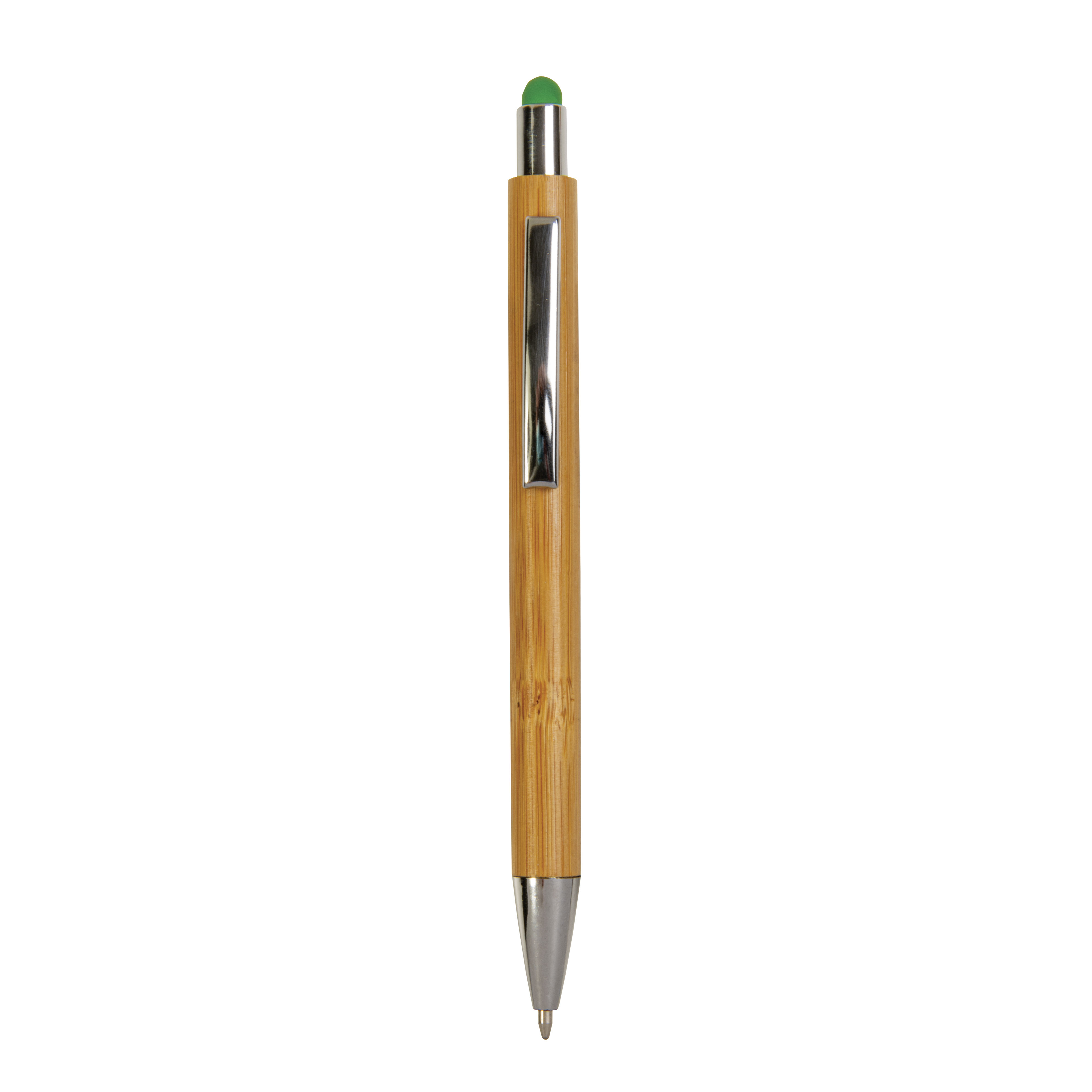 Penna a scatto con fusto in bambù, touch a colori e punta cromata