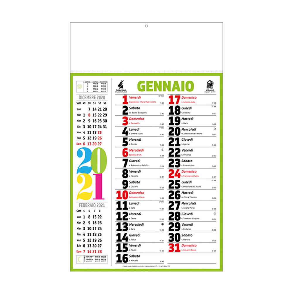 Calendario Olandese da Muro Notes 28,8x47 Multicolore mensile 12 fogli