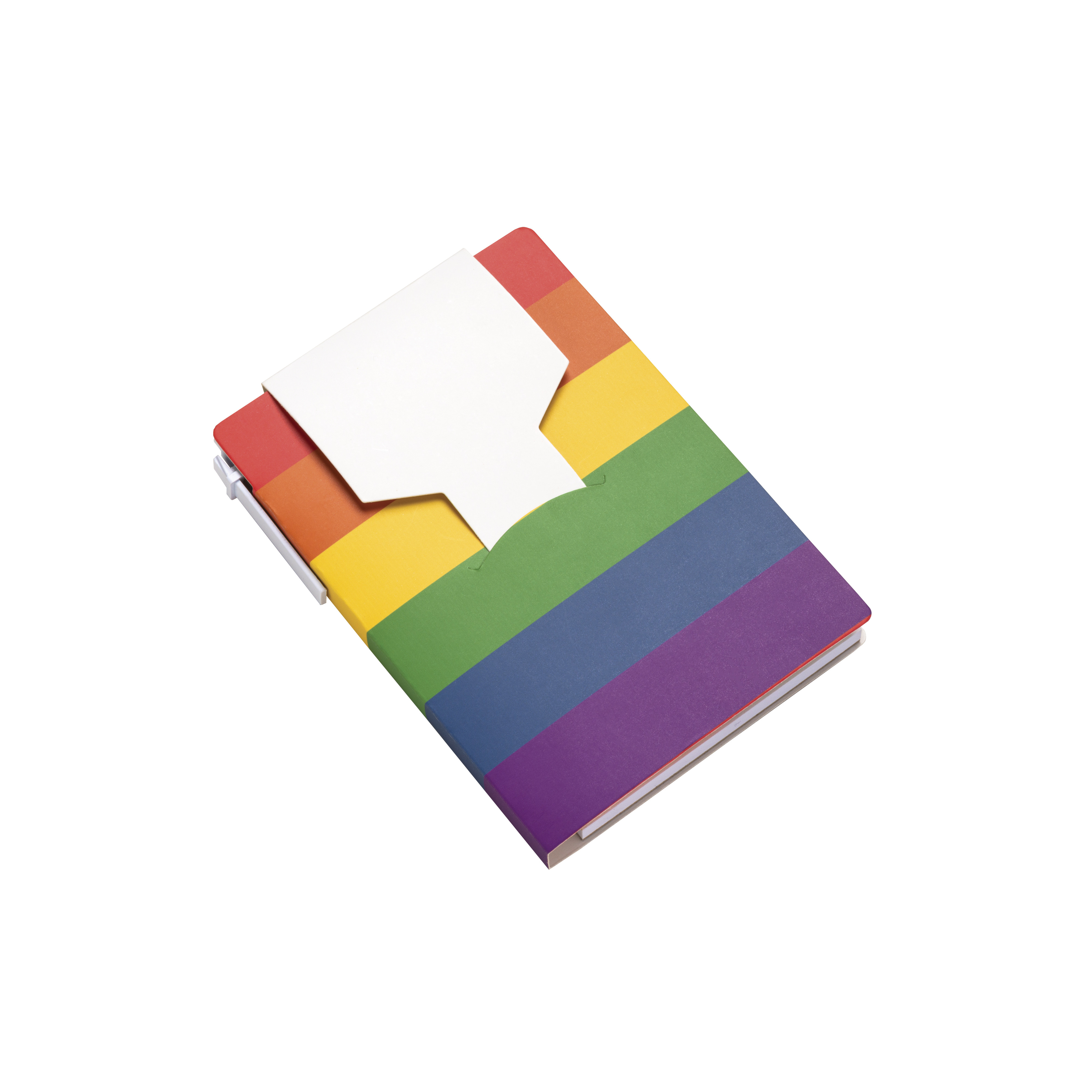 Block notes in carta con copertina arcobaleno, foglietti adesivi e penna