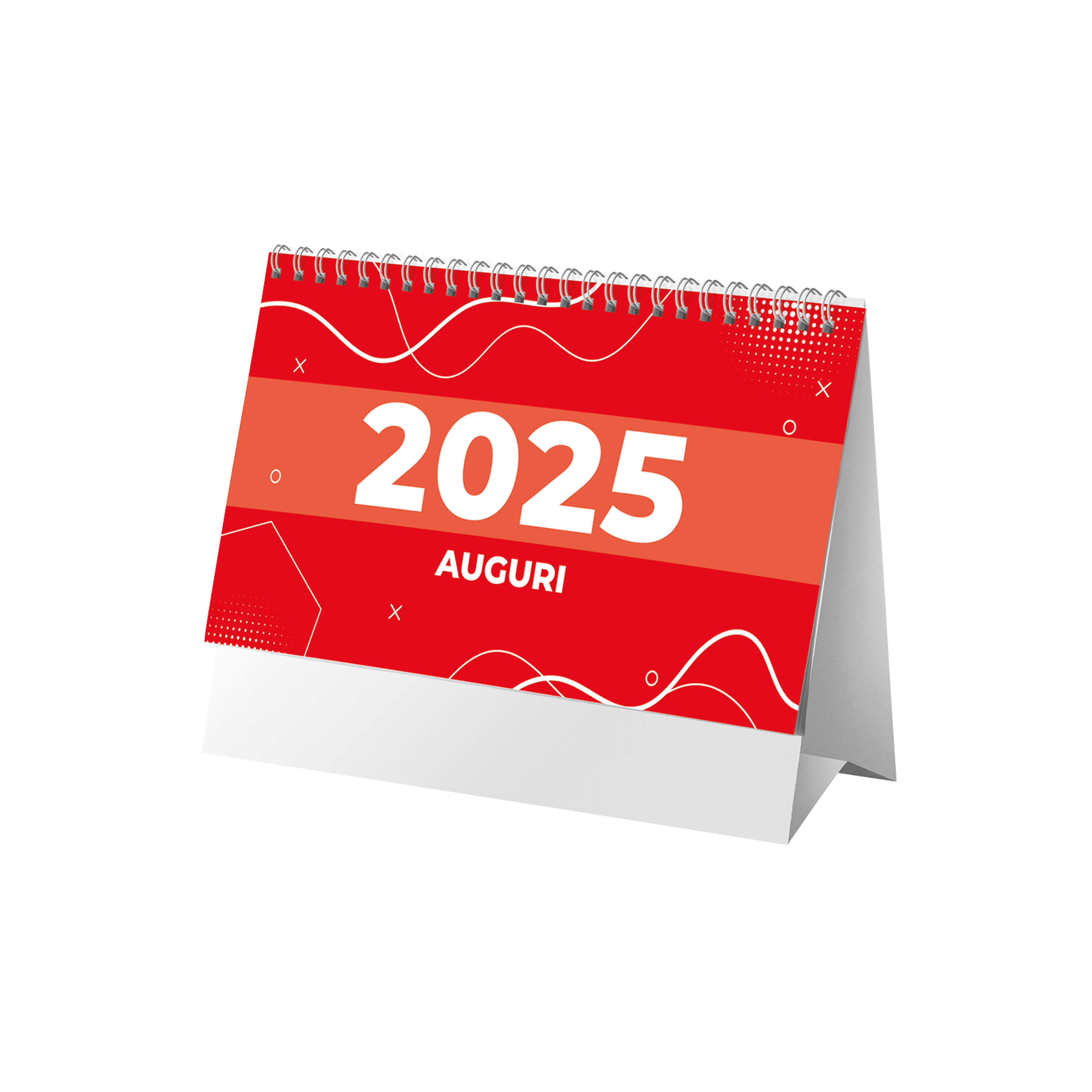 Calendario mensile 2025 da tavolo, 13 fogli su carta patinata opaca, 2 colori, spiralato
